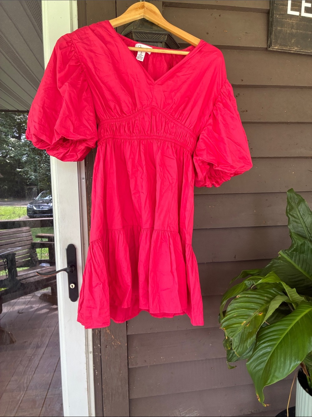 Women's Puff Sleeve Mini Dress in Bright Pink